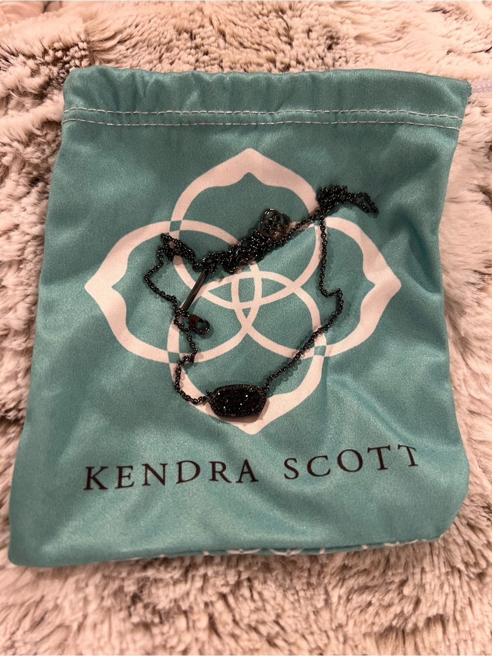 Kendra Scott Black Drusy Necklace on Dark Chain